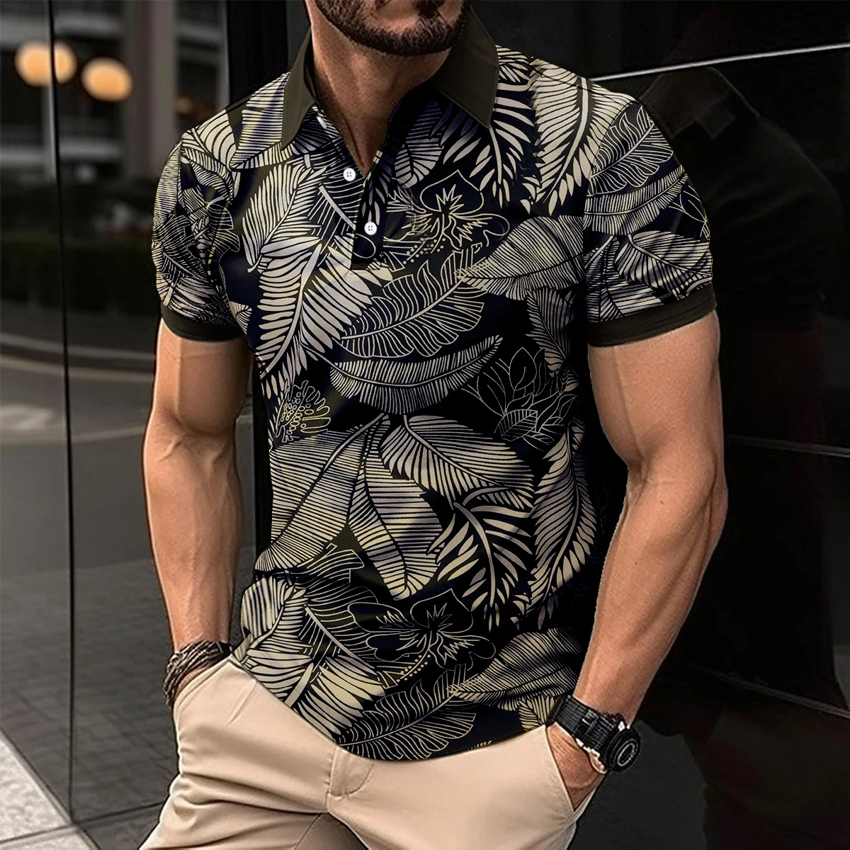 2025 Best-Selling Business Men's Polo T-Shirt Summer Short Sleeve Clothing Fashion striped Print Street Casual Button up Top