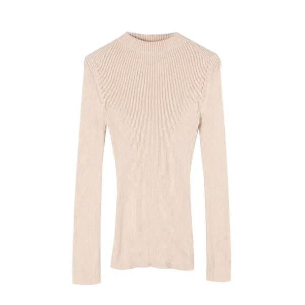 Mock Neck 100% Cotton Sweater Crew Neck Ribbed Top Women - Image 5
