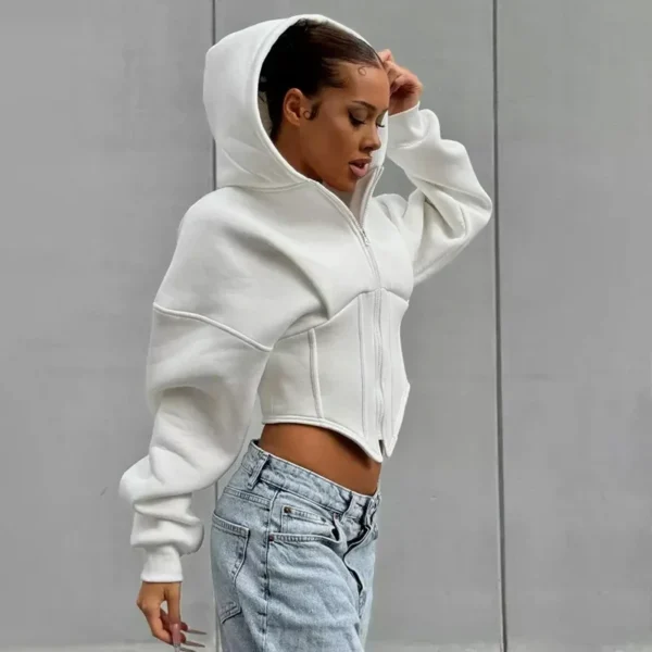 G24TP143 Women's Autumn/Winter Casual Long Sleeve Hooded Cardigan Cropped Jacket Top European and American Cross-border Style - Image 2