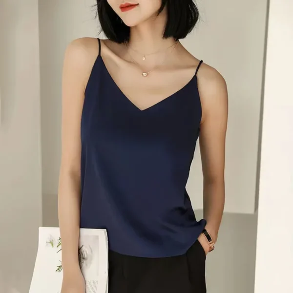 Fashion Strap Top Women Halter V Neck Basic White Cami Sleeveless Satin Silk Tank Tops Women'S Summer Camisole - Image 2