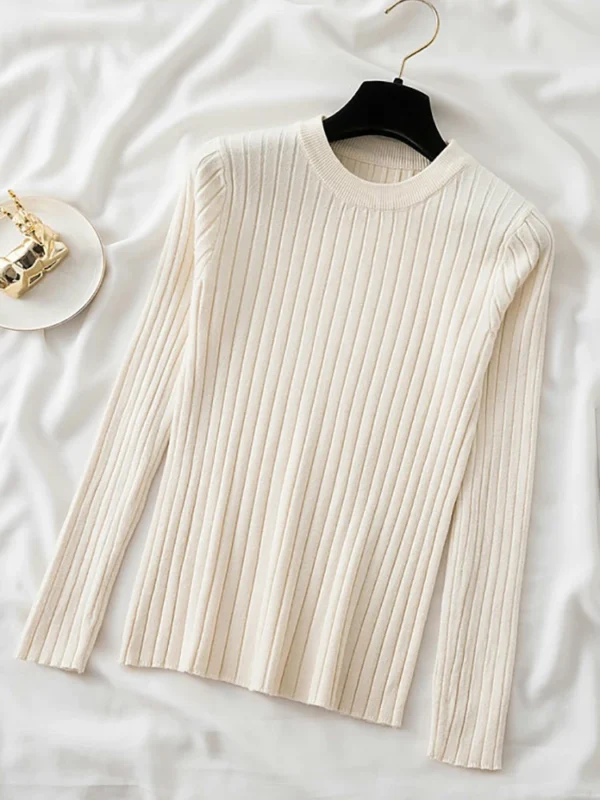 Women Pullovers Sweaters Knit Soft Jumper tops New Autumn Winter Tops O-Neck Ribbed Long Sleeve Korean Slim-fit Female Sweater - Image 3