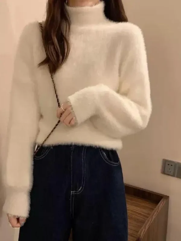 Winter Imitate Mink Wool Hot Fleecing Female Turtleneck Thicken Elastic Casual Sweater Women Knitted Tops Pullovers Soft Warm - Image 2