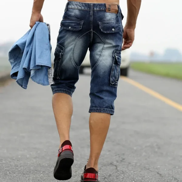 Mcikkny Vintage Men's Fashion Cargo Denim Shorts With Multi Pockets Slim Fit Military Jeans Shorts For Male Washed - Image 2