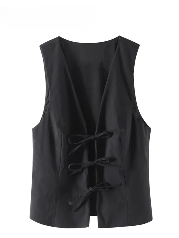 ASDS Women Fashion Lace Up Vest V Neck Sleeveless Top Y2k Vintage Solid 2024 Female Summer Sexy Party Tank Tops - Image 2