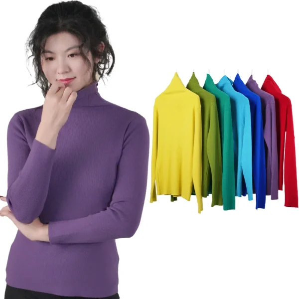 2Pcs Womens Solid Sweater Korean Long Sleeve Turtleneck Knitted Pullovers Warm Basic Knitwear Autumn Winter Fashion Slim Jumpers - Image 6