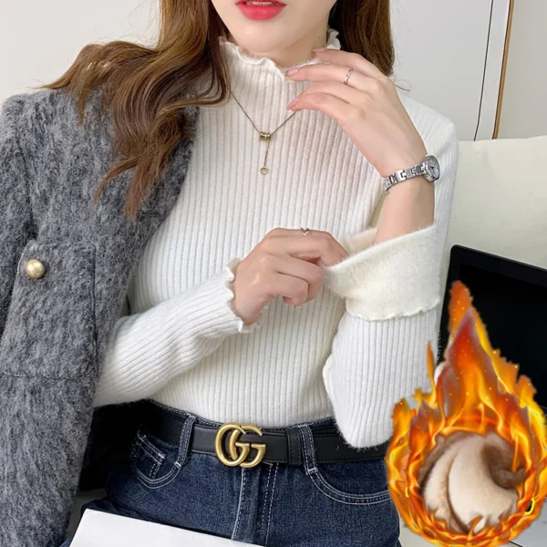 Winter Turtleneck Sweater Knitwear Women Elegant Thicken Velvet Lined Warm Sweaters Knitted Pullover Slim Tops Jersey Jumper New - Image 4