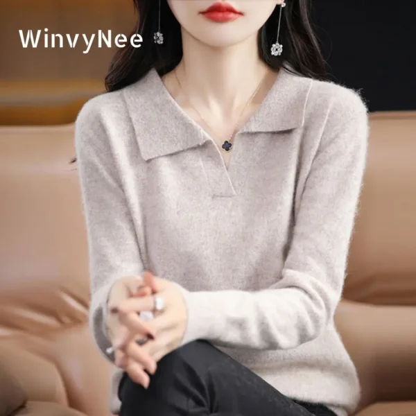 WinvyNee Women Mink Cashmere Sweater Polo Collar Casual Outerwears Warm 2024 New Knitted Pullover Tops Clothing Winter A1248014