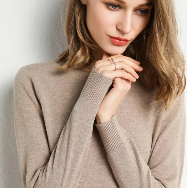Women Merino Wool Sweater O-Neck Pullover Spring Autumn Long Sleeve Knitwear Slim Solid Color Fashion Bottoming Clothing Tops - Image 6