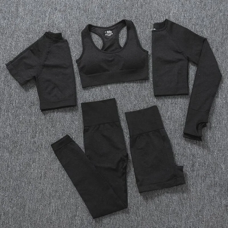 2/3/5PCS Seamless Women Sports Suits Yoga Set Workout Sportswear Gym Clothing Fitness Long Sleeve Crop Top High Waist Leggings - Image 5