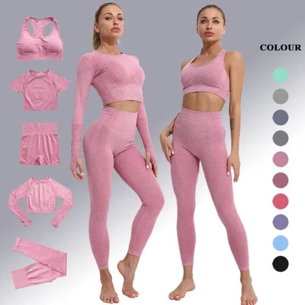 Seamless Yoga Set Women Sports Bra High Waist Push Up Leggings Long Sleeve Crop Top Gym Suits Workout Sportswear Fitness Outfit