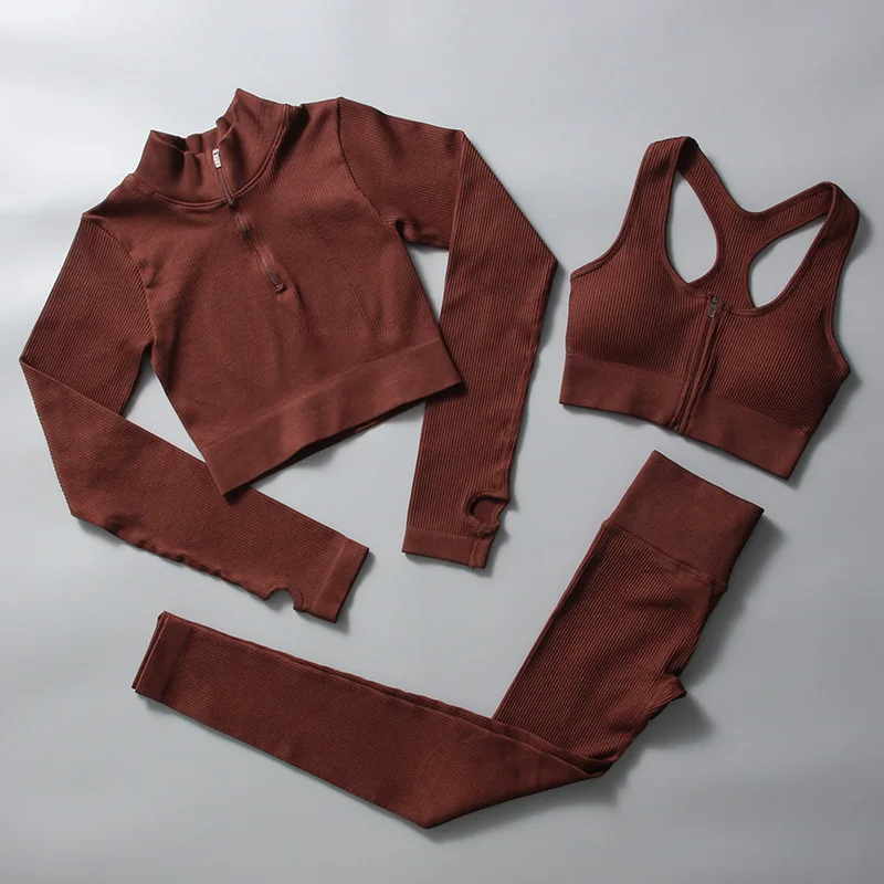 Seamless Yoga Set Women Zipper Long Sleeve Sport Suit Drawstring Althetic Set Gym Leggings Workout Clothes Fitness Sportswear - Image 4