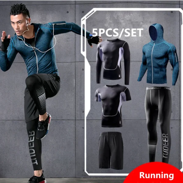 New Reflective Sports Suit Men Running Set Jogging Basketball Underwear Tights Sportswear Gym Fitness Tracksuit Training Clothes
