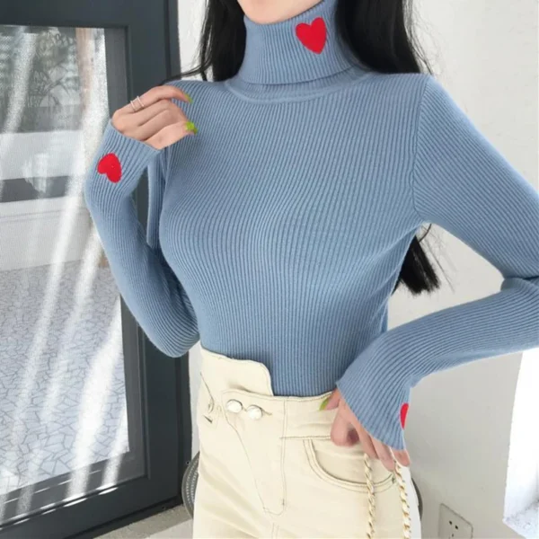 HELIAR Women Turtleneck Knit Warm Sweaters Heart Embroidered Pullover Slim Bottoming Causal Sweater For Women 2024 Fall Winter - Image 4
