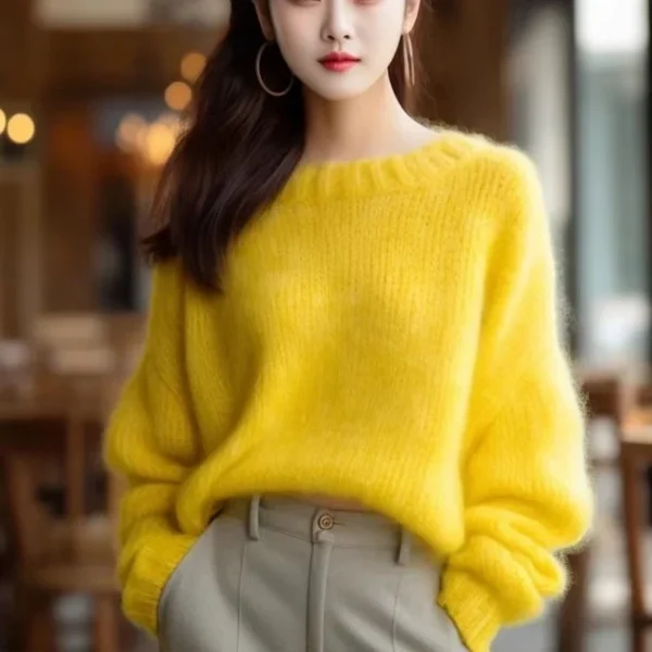 Neploe 2025 Autumn Winter French Fragrant Style Yellow Sweaters Femme Simple High-End O-Neck Long Sleeve Knitted Pullovers - Image 3