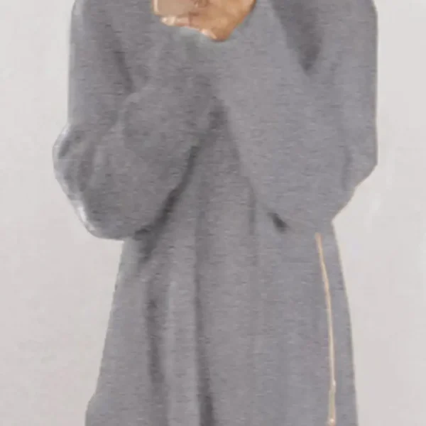 Furry Dress Oversized Cotton Long Sleeve O Neck Sideway Zip Loose Mini Knitted Sweater Dress Autumn Loose Women Pullovers - Image 5