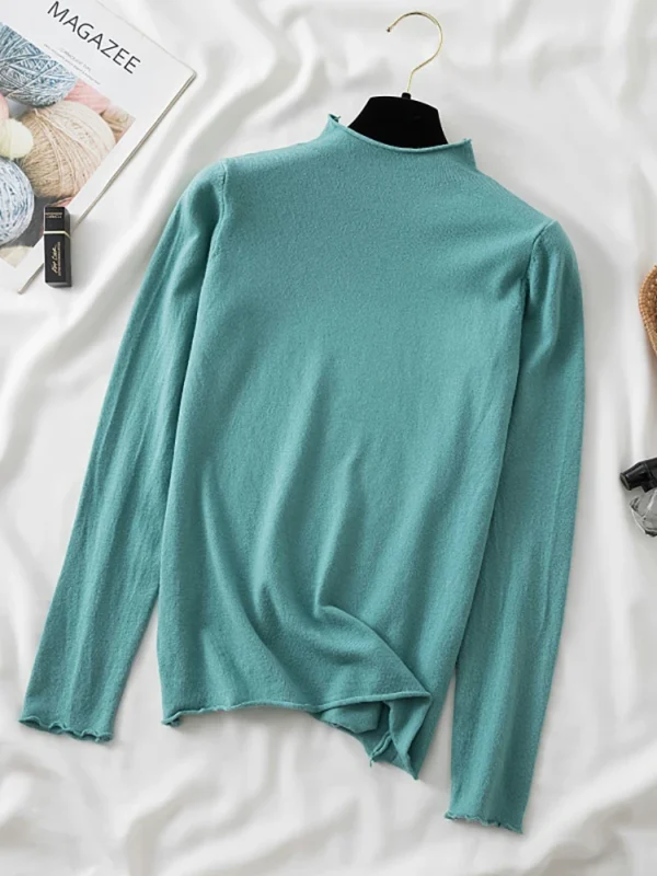 Autumn Winter New Half Turtleneck Sweater Women's Large Size Loose Basic Pure Color Wild Knitted Bottoming Shirt Soft Stretch - Image 4