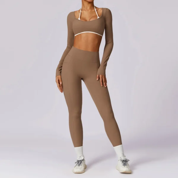 2 Pieces Women Tracksuit Yoga Set Workout Sportswear Gym Clothing Fitness Long Sleeve Crop Top High Waist Leggings Sports Suits - Image 6