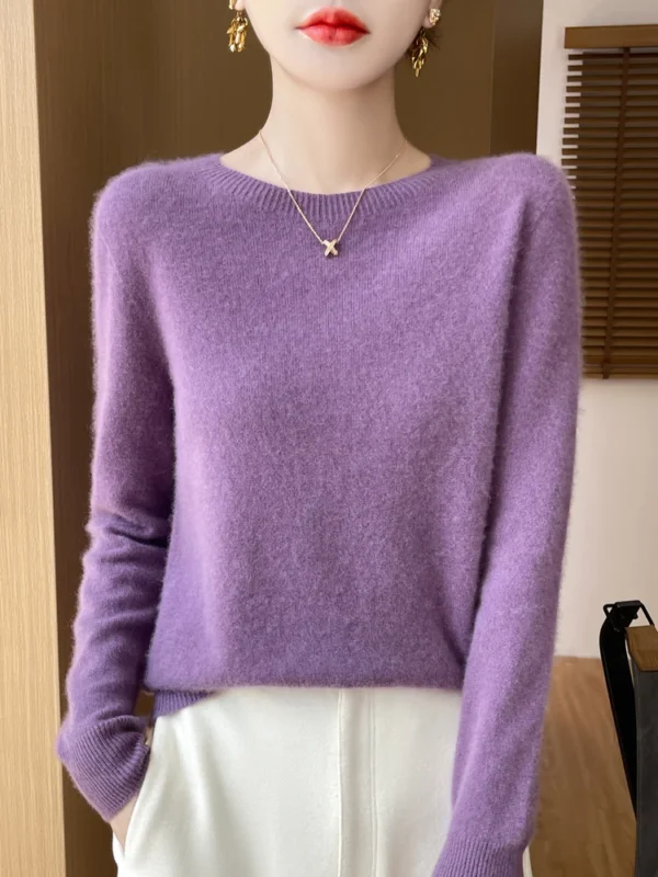 Autumn Winter Women Clothing O-Neck Pullover 100% Merino Wool Sweater New Fashion Cashmere Tops Bottoming Long Sleeve Knitwear - Image 6