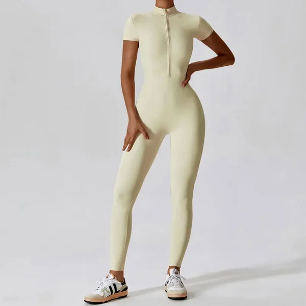 Summer Short Sleeved Zippering One-Piece Yoga Suit Dance Fitness Workout Set Stretch Bodysuit Gym Clothes Push Up Sportswear - Image 6