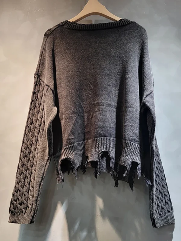 DEAT Women's Sweater Patches Design Burrs Tassel Vintage Loose O-neck Long Sleeve Pullover 2025 New Fashion Spring 33A1814 - Image 3
