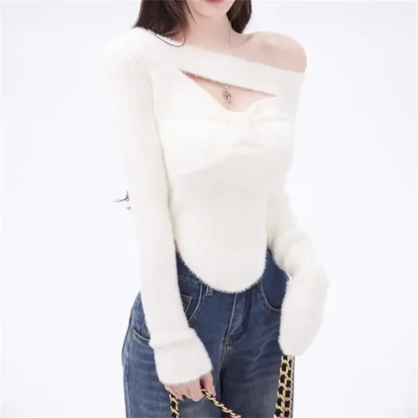 2025 Spring Elegant Pullover Women Casual Solid Korean Style Long Sleeve Knitted Sweater Sweet Soft Sweater Female Y2K Crop Tops - Image 2