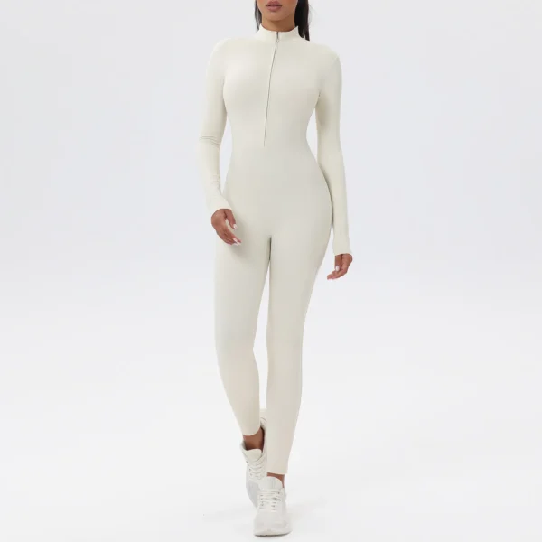 Yoga Boilersuit Long Sleeved Women's Sportswear Gym Zipper Jumpsuits Workout High-intensity Fitness One-piece Skin-tight Garment - Image 2