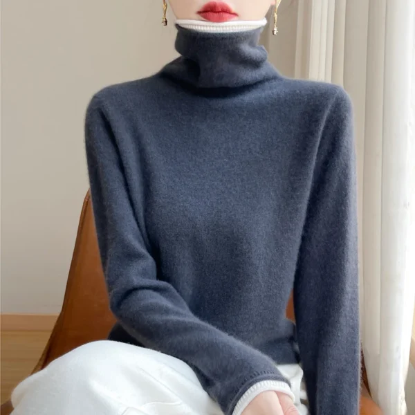 24 autumn and winter new 100% merino cashmere sweater female white edge fake two-piece pile collar sweater fashion Joker loose w
