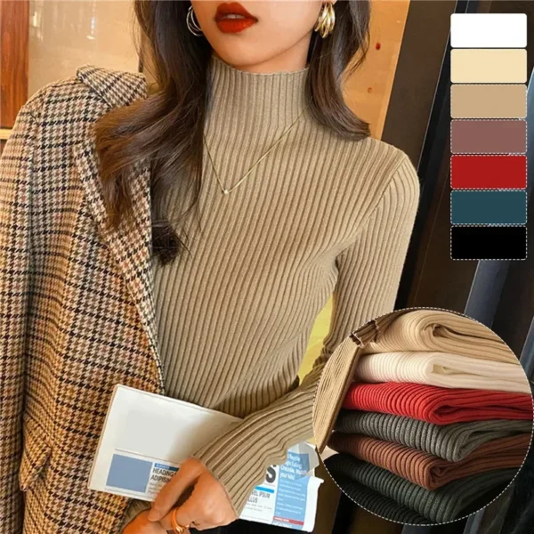 Women Long Sleeved Turtleneck Sweater Harajuku Pullover Women Knit Sweater Slim Elastic Korean Simple Basic Jumper Solid Tops - Image 3