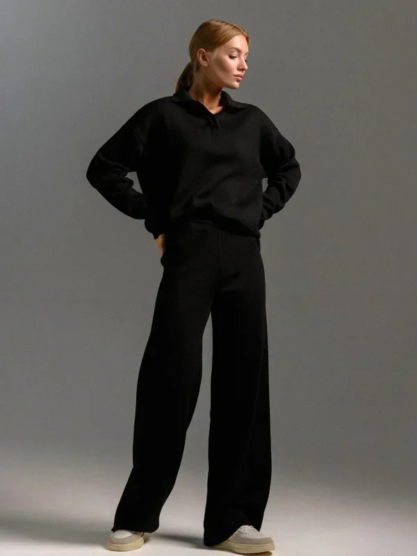 Bornladies Winter Thick Women Knitted Suits Soft 2 Pieces Sets Female Polo Neck Sweater & Wide Leg Pants Knitted Outfit - Image 4