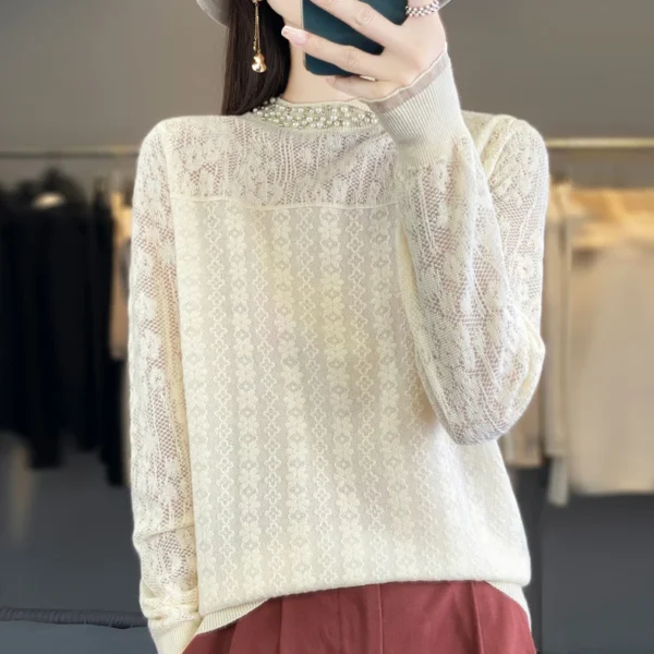 2024 Spring Summer Cashmere sweater Women Thin Knitted Sweater Mock Neck Long Sleeve Pullover High Quality Elegant Unique Top - Image 5