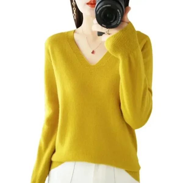 Women Sweater 2024 Autumn Winter Casual Slim Bottoming Shirt V-neck Pullovers Korean Fashion Knitted Tops Long Sleeve Jumpers - Image 5