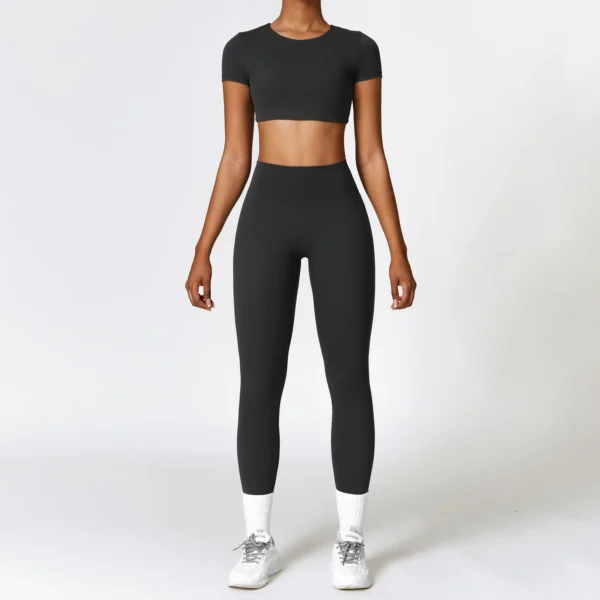 2PCS Yoga Set Women Gym Clothing Fitness Workout Set Sportswear Female Long Sleeve Crop Top High Waist Leggings Sports Suits - Image 3
