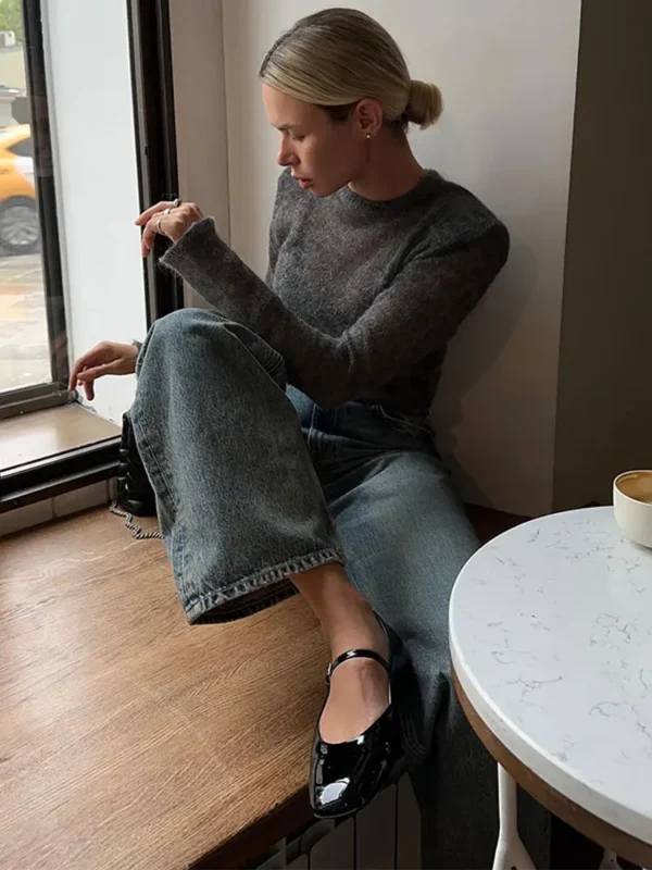 Solid Round Neck Thin Knitted Sweater For Women Fashion Commuting Long Sleeve Pullover 2024 Autumn New Female High Street Jumper - Image 3