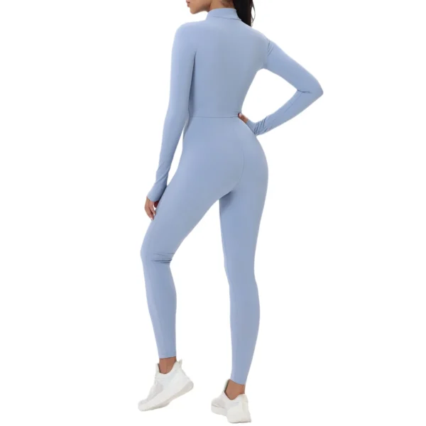 Yoga Boilersuit Long Sleeved Women's Sportswear Gym Zipper Jumpsuits Workout High-intensity Fitness One-piece Skin-tight Garment - Image 5