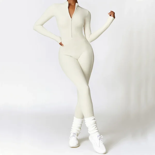 Women's Long Sleeved One-piece Sportswear Zipper Yoga Rompers Gym Jumpsuits Workout High-intensity Skin-tight Fitness Garment - Image 3