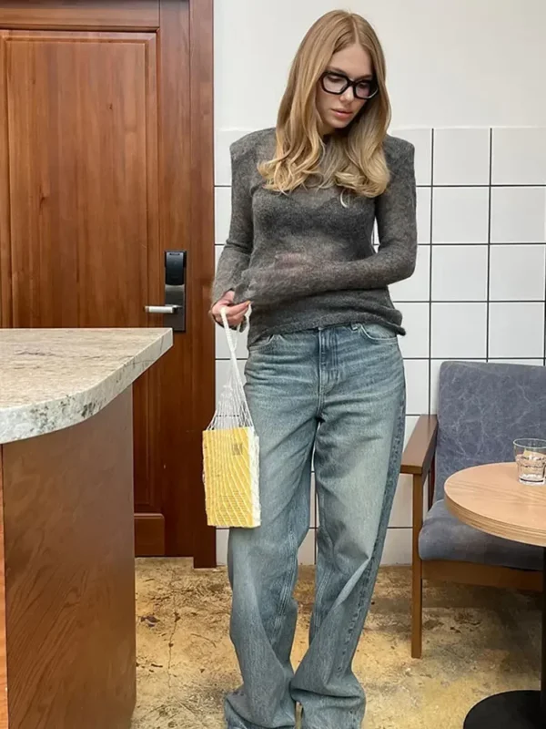 2024 New Fashion Solid Round Neck Thin Knitted Sweater Elegant Long Sleeve Bodycon Pullover Autumn Lady Commuting Street Outwear - Image 4
