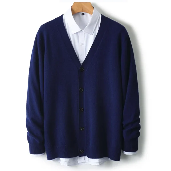Spring and Autumn 100% Merino wool men's V-neck cardigan sweater cashmere sweater new fashion casual solid color top - Image 5