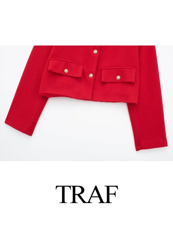 TRAF 2024 Fashion Women Bomber Cropped Jackets Female Golden Button Blazer Spring Women's Chic Streetwear Outwear Top - Image 6