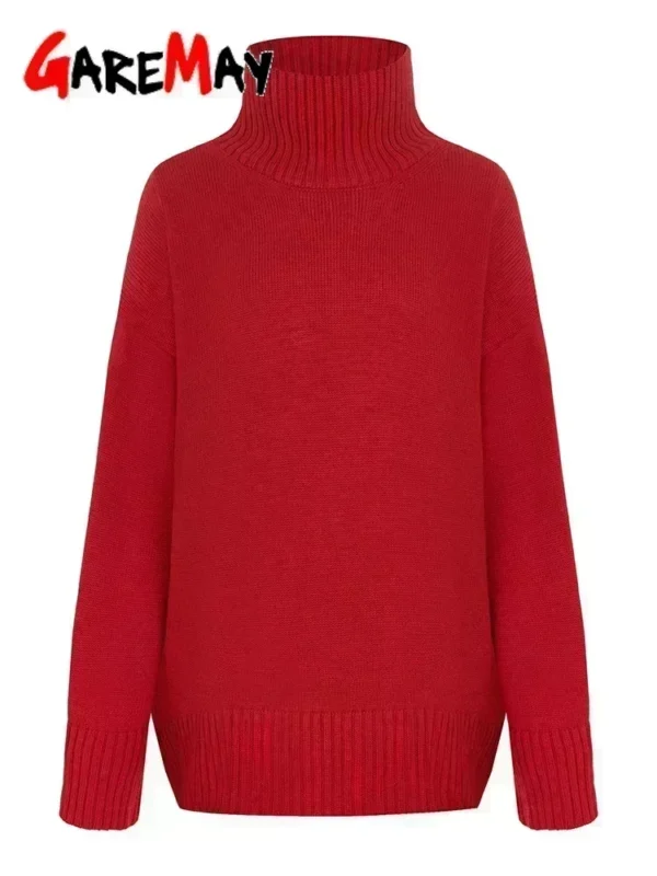 Women's Turtleneck Sweater Oversize Winter Vintage Knitted Red Sweater Pullover Women Soft Gray Warm Sweater for Women 2024 - Image 6