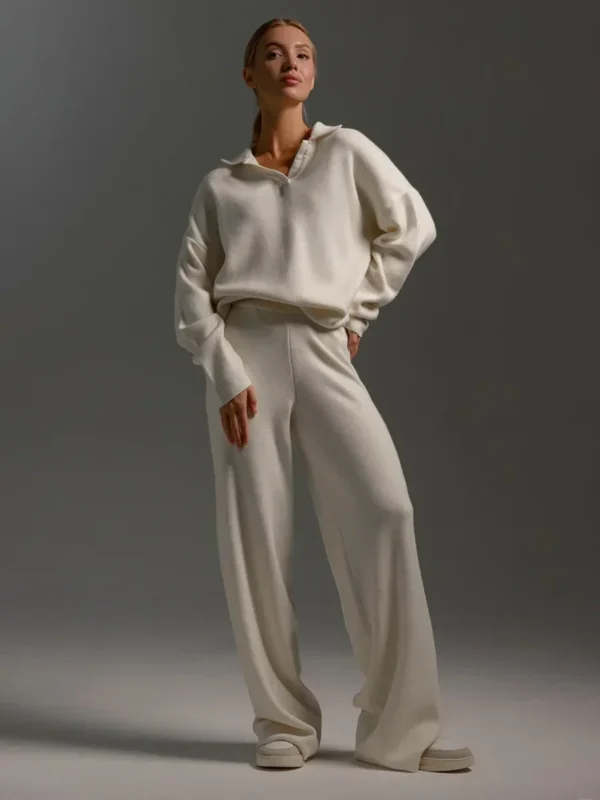 Bornladies Winter Thick Women Knitted Suits Soft 2 Pieces Sets Female Polo Neck Sweater & Wide Leg Pants Knitted Outfit - Image 6