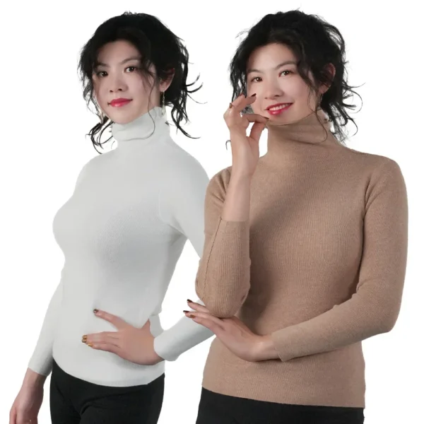 2025 Women Pullovers Turtleneck Sweater Solid Color Pile Neck Knitwear Autumn Winter Warm Jumper Tops Pull Femme Christmas Gift - Image 6