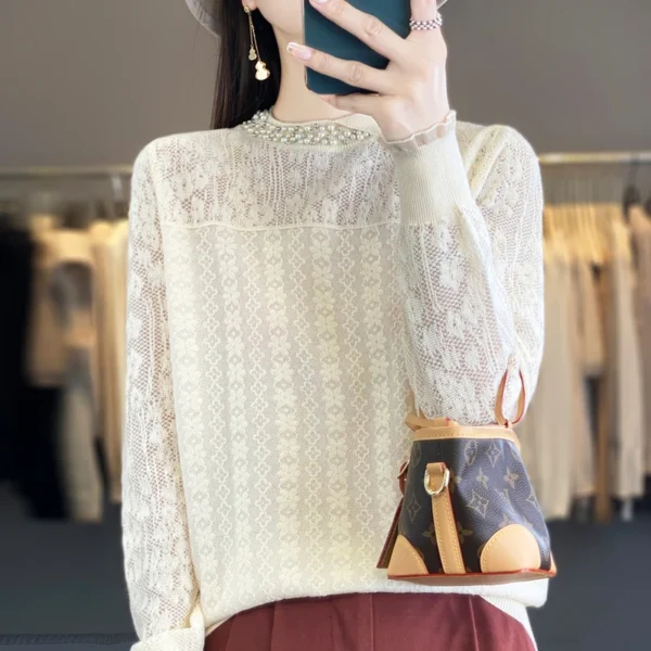 2024 Spring Summer Cashmere sweater Women Thin Knitted Sweater Mock Neck Long Sleeve Pullover High Quality Elegant Unique Top - Image 6