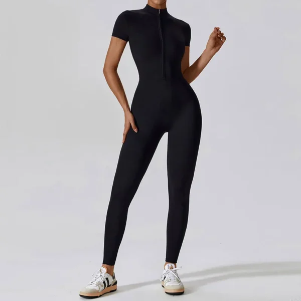 Summer Short Sleeved Zippering One-Piece Yoga Suit Dance Fitness Workout Set Stretch Bodysuit Gym Clothes Push Up Sportswear - Image 2