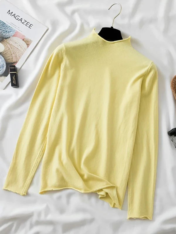 Autumn Winter New Half Turtleneck Sweater Women's Large Size Loose Basic Pure Color Wild Knitted Bottoming Shirt Soft Stretch - Image 3