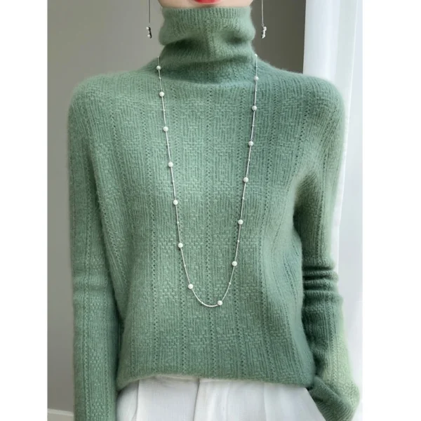 New 100% merino wool women's cashmere sweater autumn and winter fashionable high-necked pullover casual long-sleeved knit top - Image 2