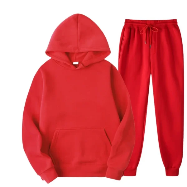 New solid color men's and women's hooded sportswear set, fashionable cashmere warm and comfortable simple hoodie set long pants