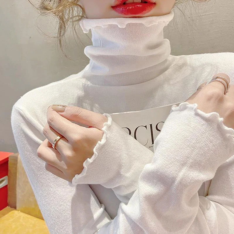 Rimocy Fold Turtleneck Jumper Women Autumn Winter High Elastic Solid Color Sweater Woman Simple All Match Bottoming Top Female - Image 3