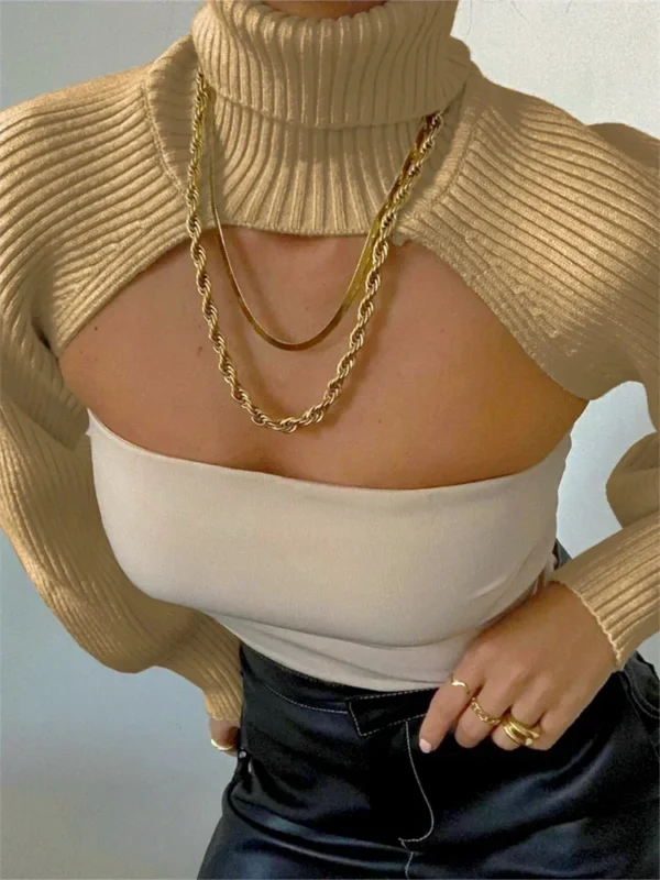 Fashion Women Extr-short Sweater Long Sleeve Mock Neck Knit Tops Fall Winter Shrug Knitwear