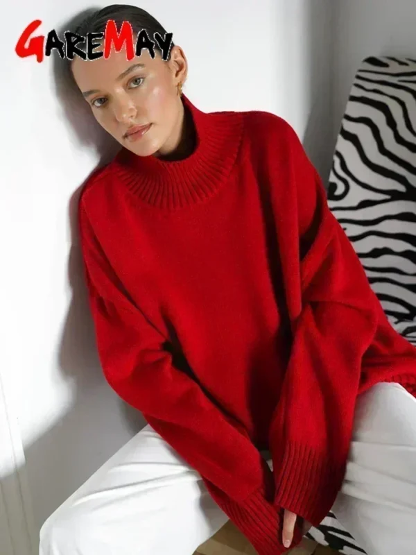 Women's Turtleneck Sweater Oversize Winter Vintage Knitted Red Sweater Pullover Women Soft Gray Warm Sweater for Women 2024