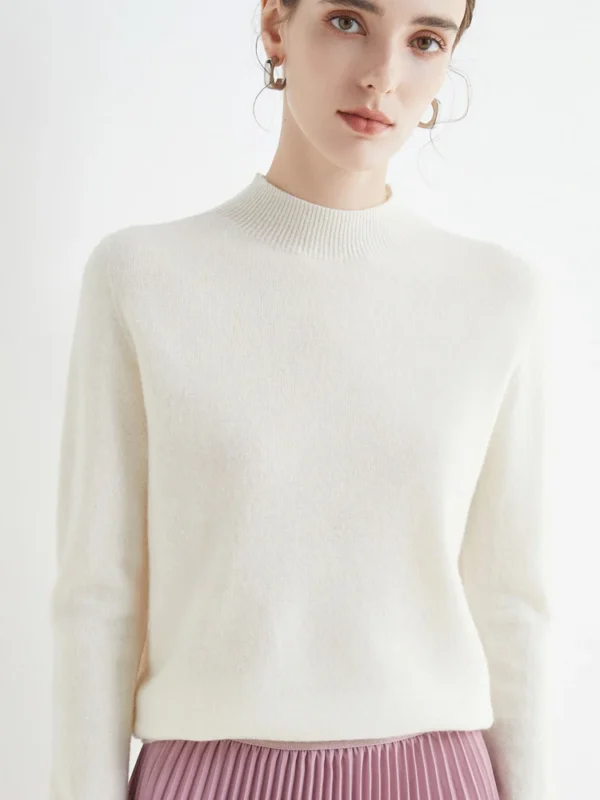 AOSSVIAO 2024 Autumn Winter Solid Mock-neck Pullover Sweater For Women Casual Knitwear Female Clothing Basic Soft Tops - Image 2